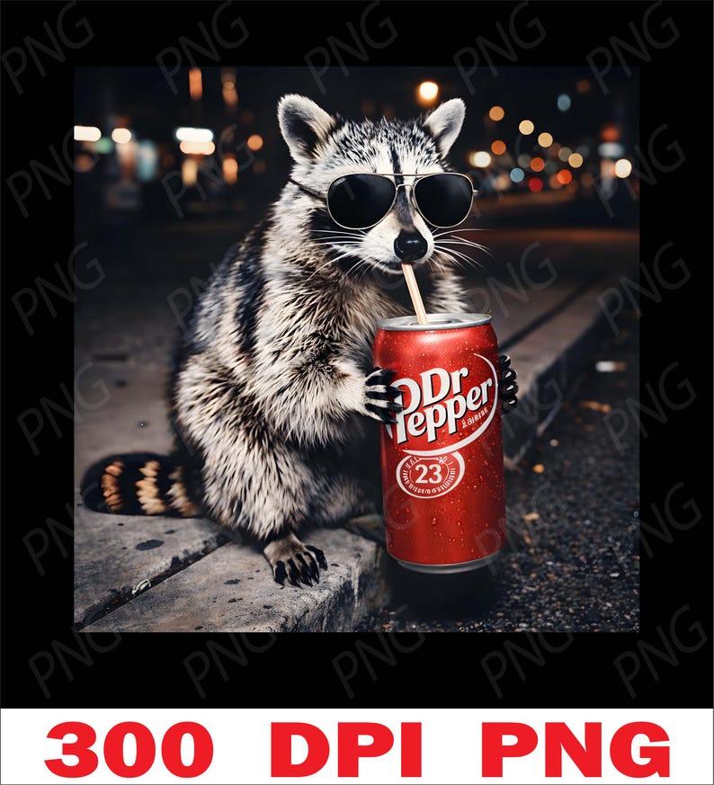 Personalized Funny Raccoon PNG, Funny Raccoon drinking Coffee PNG, Funny Animal Clipart, Funny Animal Meme Png image 1