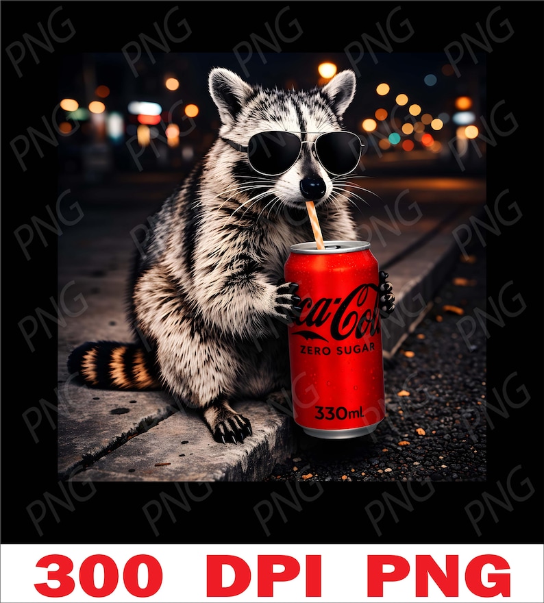 Personalized Funny Raccoon PNG, Funny Raccoon drinking Coffee PNG, Funny Animal Clipart, Funny Animal Meme Png image 3