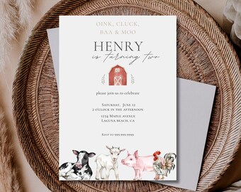 Editable Farm Animal Birthday Invitation: Barnyard Theme (Canva Template)