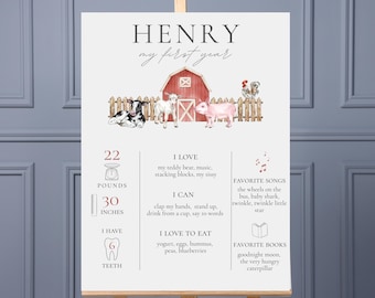 Farm Animal Birthday Milestone Sign: Barnyard Canva Template