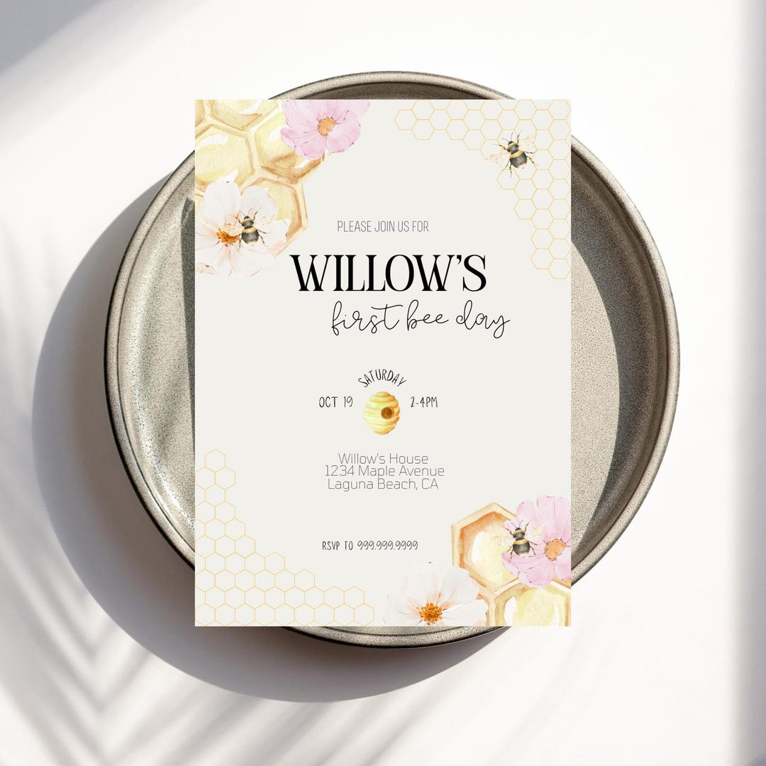Editable First Bee Day Invitation: Bee Party Invite (digital Download ...
