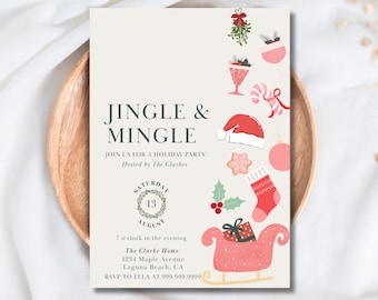Jingle and Mingle Einladungskarte | Urlaub Party einladen | Bearbeitbare Canva Vorlage