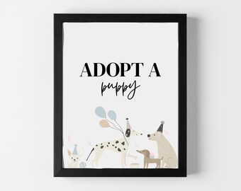 Puppy Pawty Adopt A Puppy Sign | Editable Canva Template