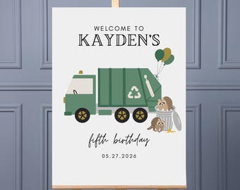 Müllauto Geburtstag Willkommensschild: Editierbares Party Poster (Canva Template)