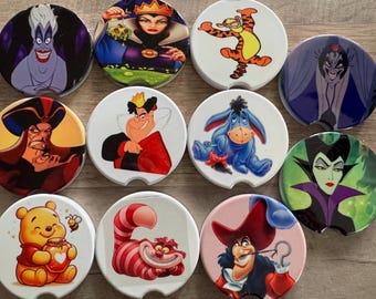Disney Inspired Ceramic Car Coaster: Villians, Pooh, Tigger