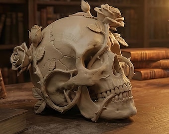 Skull with Roses, Floral Skull Model STL 3D Print Files, Day of the Dead Decor, Digital Download