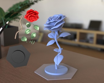 Flower 3D Printable Rose, Home or Gift, Rose STL Digital File, Gift For Him With STL File, Gift With 3D Printer, Rose Modular STL