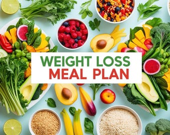 Weekly Meal Planner Printable - Digital Diet Plan PDF - Food & Grocery List - Weight Loss Tracker - Instant Download