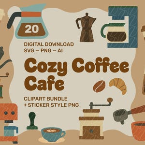 Coffee Clipart Bundle | Espresso Cup SVG PNG Sticker | Café Latte Digital Art for Cricut