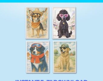 Dogs Around the World: Funny Dog Prints Wall Decor (Digital Download 5x7")
