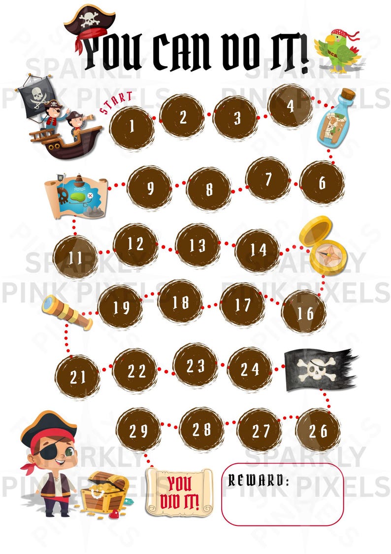 Map Incentive Chart Pirate Treasure Map Reward Chart: Fun Incentive Tracker (printable PDF ...