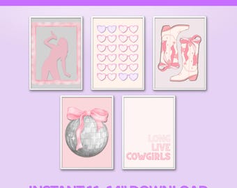 Disco Cowgirl Poster Set: Pink Western Room Decor (11x14" Digital Download)