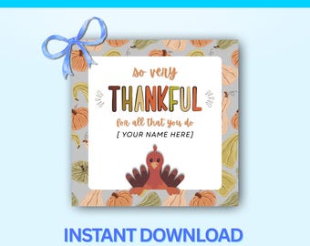 Turkey Gift Tags | Printable Thanksgiving Autumn Labels for Classroom, Gifts, Instant Download