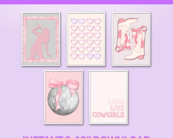 Disco Cowgirl Poster Set: Pink Western Room Decor (8x10" Printable Digital Download)