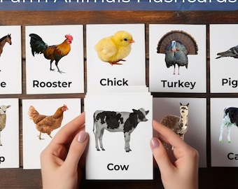 28 Farm Animals Flashcards | Montessori-Inspired Real Photo Cards with Words | Printable for Toddlers & Preschool