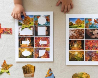 Activité occupée de correspondance de formes de nature d'automne | Montessori à imprimer pour les enfants d'âge préscolaire, les tout-petits et les élèves de l'école à la maison