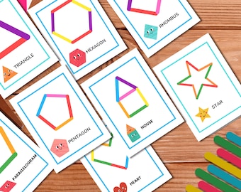 Popsicle sticks shapes activity game: Montessori cards for toddler Printable Homeschool Resources