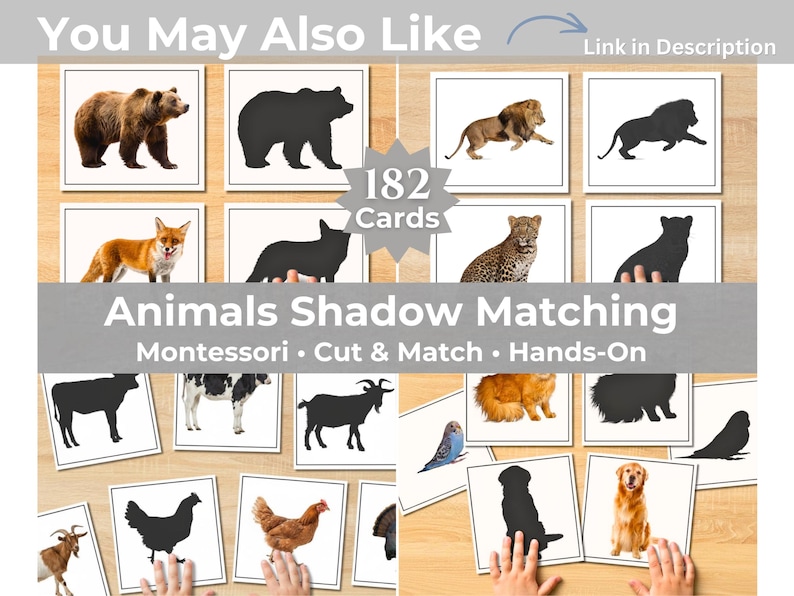 Animals Shadow Matching Bundle | Montessori Preschool Matching Cards | Printable Toddler Game
