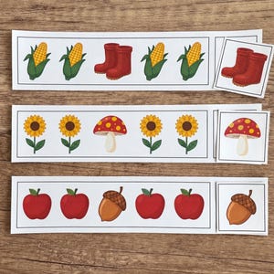 Fall pattern strips featuring pumpkins, leaves, apples, acorns, and autumn-themed pictures.