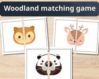 Woodland & Forest Animals Matching Game | Printable Montessori Activity for Toddlers, Preschool Kids