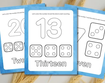 Number Coloring Pages 1–20: Printable counting worksheets for Toddlers & Preschool Kids