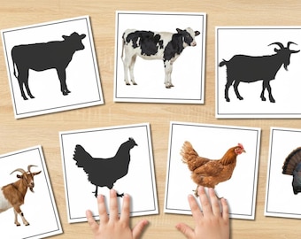 Farm Animals Shadow Matching Cards | Montessori Printable Activity for Preschool, Toddler & Homeschool