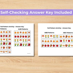 Montessori fall pattern printable for practicing repeating patterns and early math skills.