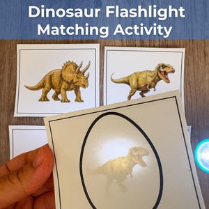 Juego de adivinanzas y emparejamiento de esqueletos de dinosaurios con linternas (Instrucciones Montessori para preescolar y jardín de infancia)