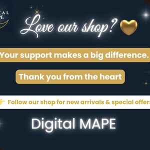 May include: A digital graphic with the text "Love our shop?" and "Digital MAPE". The image includes gold accents, a heart, and the phrases "Your support makes a big difference" and "Thank you from the heart".