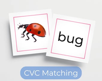 Montessori Pink Series CVC Words Matching | Short Vowel U Printable Activity for Pre-K & Kindergarten