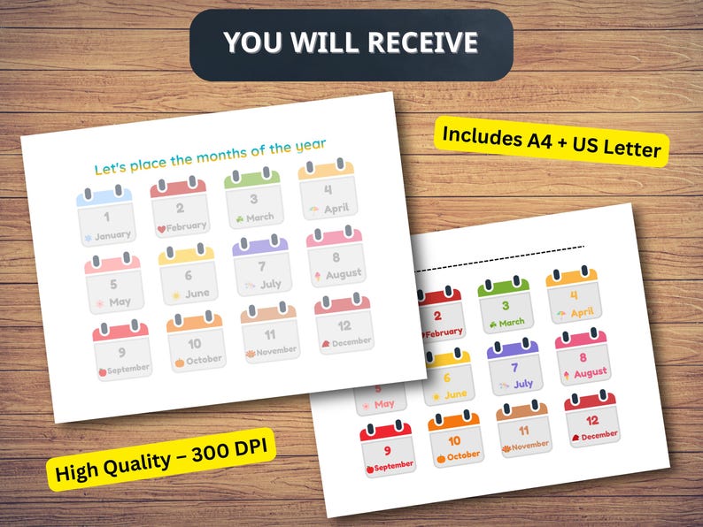 Months of the Year Printable Matching Game Preschool Homeschool ...