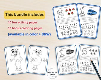 Preschool Numbers Worksheets: Tracing, Counting and Coloring activities (PDF Download)