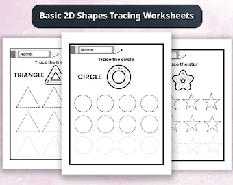 2D Shapes Tracing Worksheets Printable Shape Learning Activities for Kids Toddlers Preschool and Kindergarten