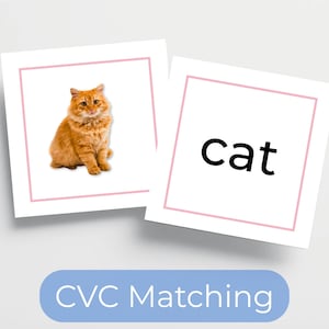 Montessori Pink Series CVC Words Matching | Short Vowel – wydrukowana aktywność fonetyczna dla przedszkolaków i uczniów w wieku przedszkolnym