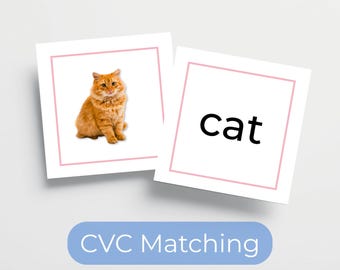 モンテッソーリ ピンクシリーズ CVC 単語マッチング | 短母音 幼稚園児・小学生向け印刷可能なフォニックスアクティビティ