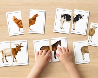 Farm Animals Matching Activity | Montessori Toddler Puzzle Game | Printable Preschool & Homeschool Cards