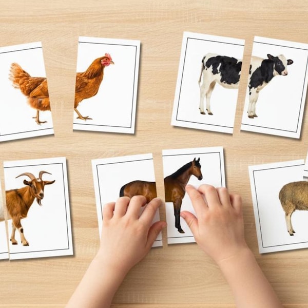Farm Animals Matching Activity | Montessori Toddler Puzzle Game | Printable Preschool & Homeschool Cards