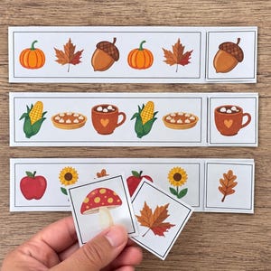 Kindergarten fall math activity for pattern recognition, sequencing, and visual discrimination.