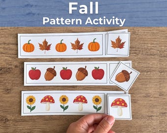 Activité sur les motifs d'automne | Suites AB | Cartes de mathématiques imprimables Montessori pour la maternelle et le CP
