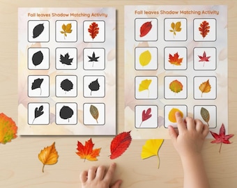 Jeu d'association d'ombres de feuilles d'automne Montessori | Activité à imprimer pour les tout-petits et les enfants d'âge préscolaire