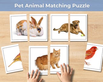 Pet Animals Matching Game | Montessori Puzzle Activity for Kids | Printable for Preschool, Toddler & Homeschool