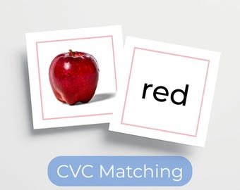 モンテッソーリ ピンクシリーズ CVC 単語マッチング | 短母音 E のフォニックスアクティビティ（幼稚園児・小学生向け）
