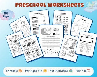 80 Pages Preschool Worksheets Printable Activities Pack | Toddler Curriculum Digital Downloads for Homeschooling