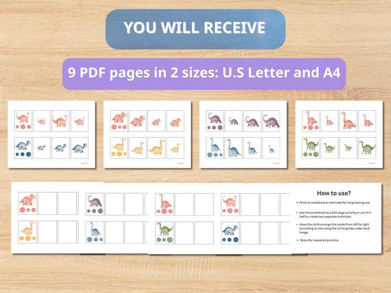 Dinosaur Size Sorting Activity | Preschool Montessori Math Printable ...