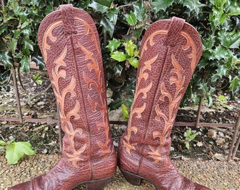 Brown Two tone Buffalo Larry Mahan Vintage Cowboy Boots Size 9.5B