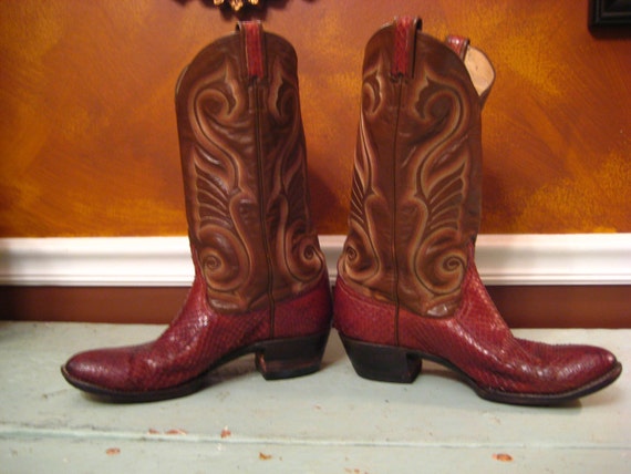 Larry Mahan Brown Red Lizard Vintage Cowboy Boots