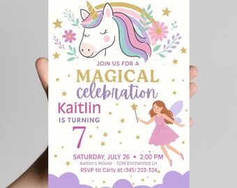 Einhorn Fee Geburtstagseinladung: Magische Mädchen-Party, 13 x 18 Printable (Instant Download)