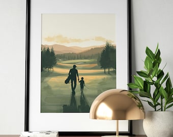 Golf Dad and Son Wall Art | Father Son Golf Print | Golf Course Sunset | Golf Decor | Printable Art