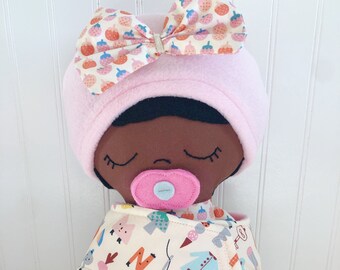 Swaddle baby doll, soft doll, cloth doll, baby’s first doll, doll for toddlers, textile doll, black baby doll, gift for baby, gift for girl