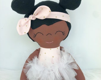 Ballerina Doll, Black Ballerina Doll, Textile Doll, Cloth Doll, Doll with Tutu, Black Doll, Gift for Girl, Handmade Doll, Rag doll